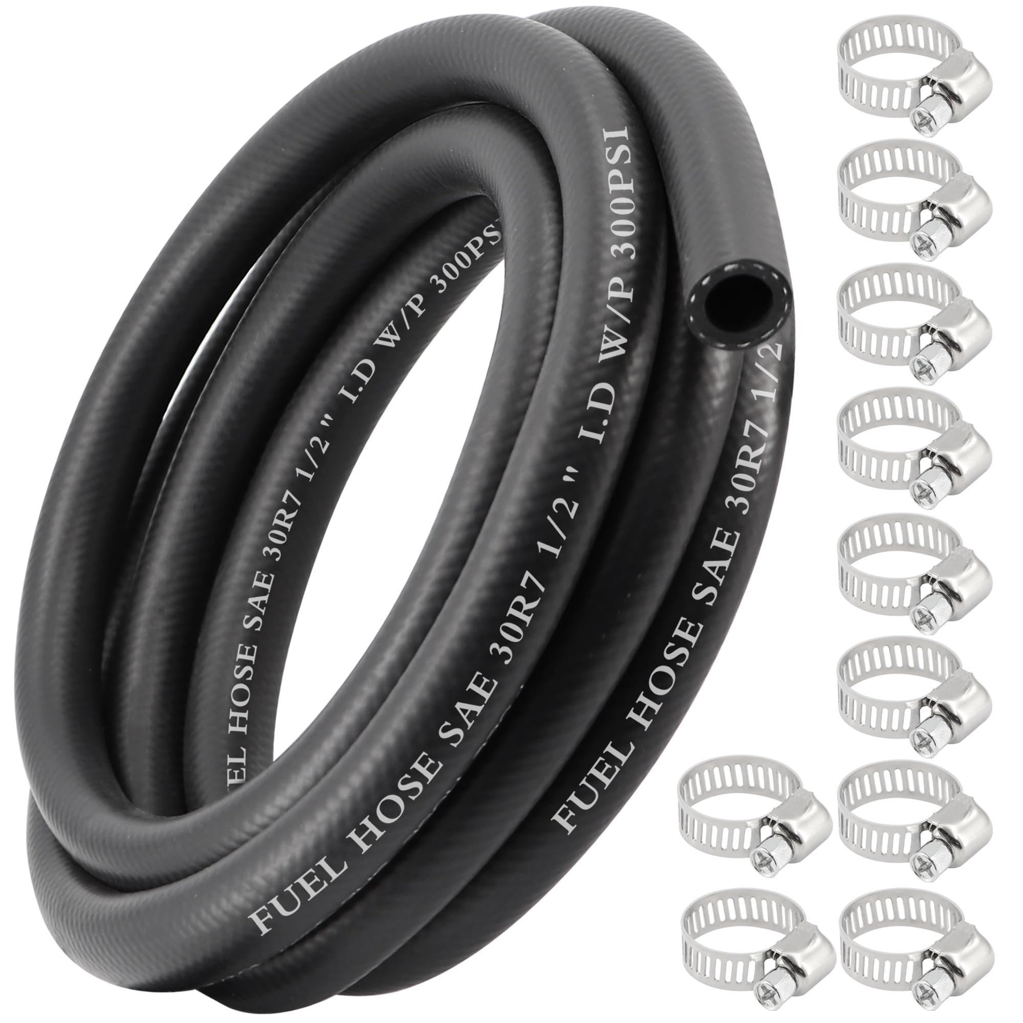 Photo 1 of 1/2 Inch 10Ft Fuel Line Hose Push Lock NBR Rubber SAE 30R7 300PSI with 10Pcs Clamps Used in Automobile Engines Fuel Systems