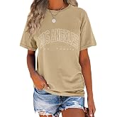 TAKEYAL Womens Graphic Tees Short Sleeve T Shirts | Loose Casual Tops for Teen Girls, Beach Vacation Shirts, Vintage Graphic T-shirts, Los Angeles California