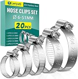 Leryati 20 Pcs Adjustable Hose Clips 6-51mm 304 Stainless Steel Set