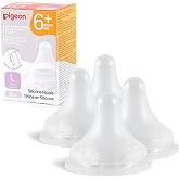 Pigeon Silicone Nipple (L) with Latch-On Line, 6+ Months, 4 Count | Stage 4, Fast Flow, Natural Feel
