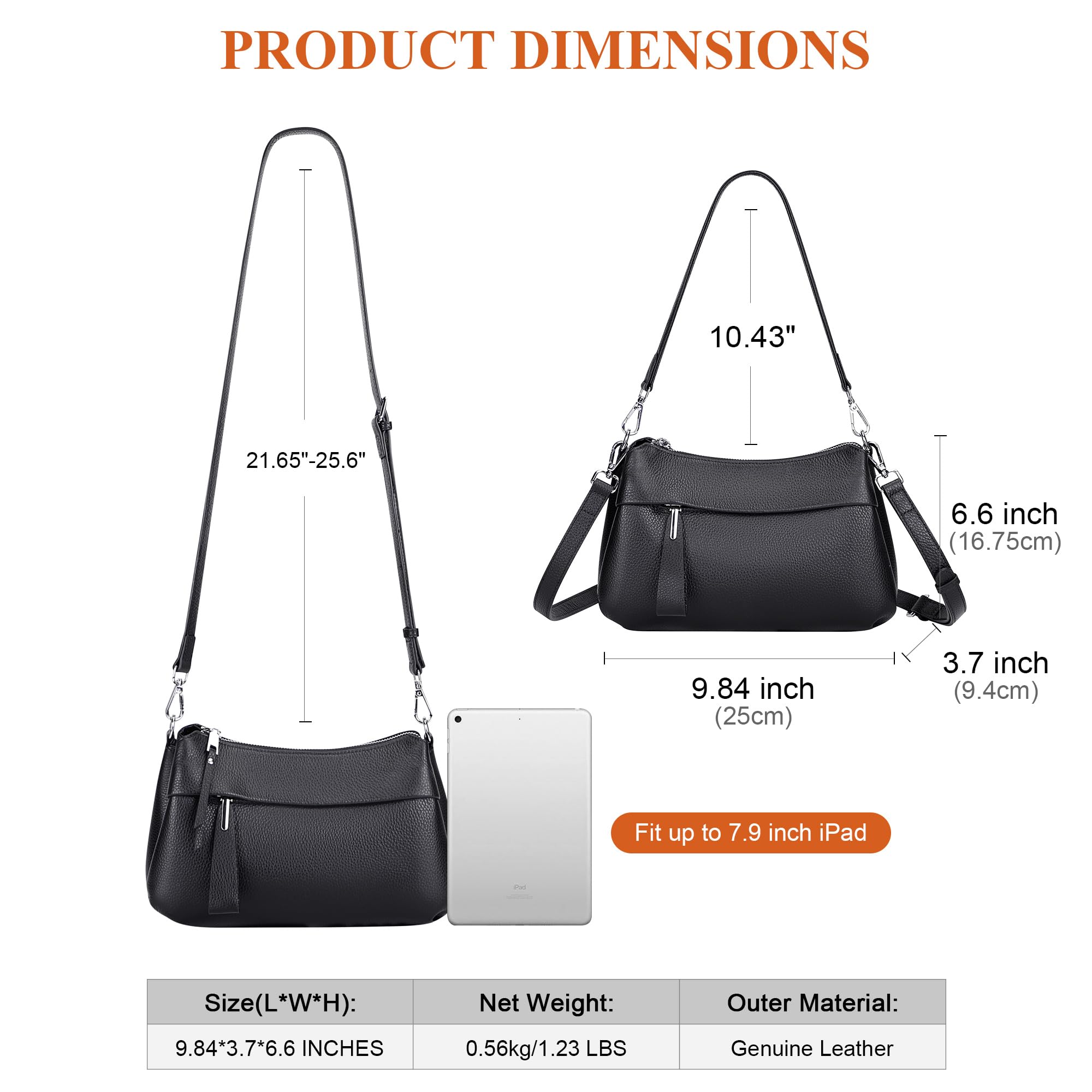 Over Earth Genuine Leather Crossbody Bags for Women Small Hobo Handbags Shoulder Purses with 2 Detachable Straps