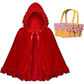 Halloween Costume Set Include Red Hood Cape and Wood Picnic Basket for Women Halloween Party Cosplay