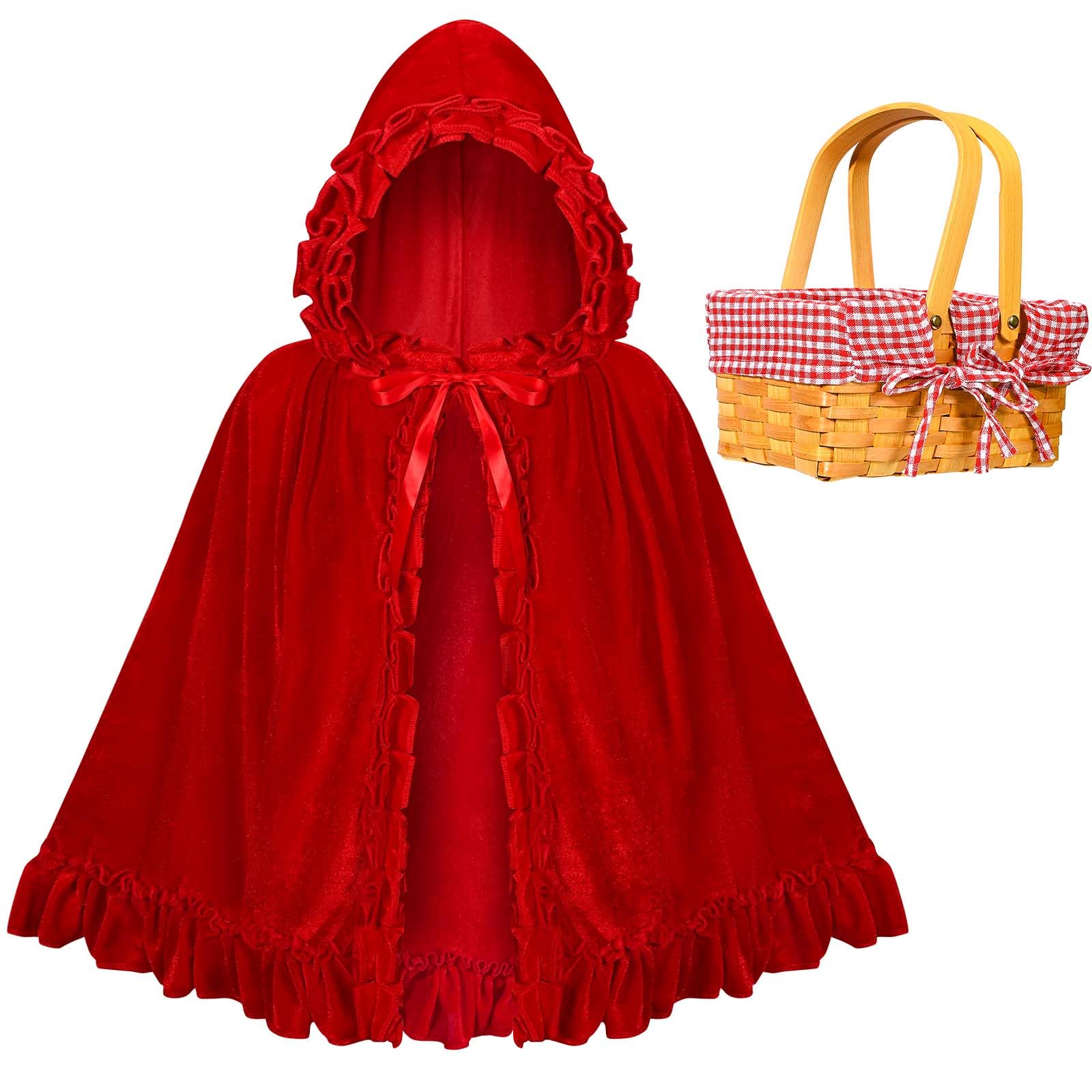 Photo 1 of ****Hood Missing***Halloween Costume Set Include Red Hood Cape and Wood Picnic Basket for Women Halloween Party Cosplay
