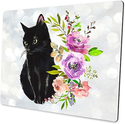 Amazon Co Jp 黒猫 花柄 水彩 マウスパッド かわいい猫好きギフト デスクアクセサリー 装飾用 女性用 コンピューターマウスパッド 学校用品 パソコン 周辺機器