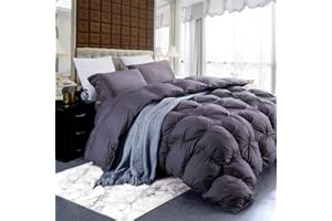 Grandeur Linens Luxurious Goose Down Comforter Queen Size Duvet Insert, Premium Pinch Pleat Design, 1200 Thread Count 100% Egyptian Cotton, 750+ Fill Power, 60 oz Fill Weight (Queen, Gray)
