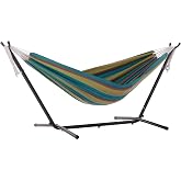 Vivere Double Sunbrella Hammock with Space-Saving Steel Stand and Premium Carry Bag - 450 lb Weight Capacity (Lagoon)