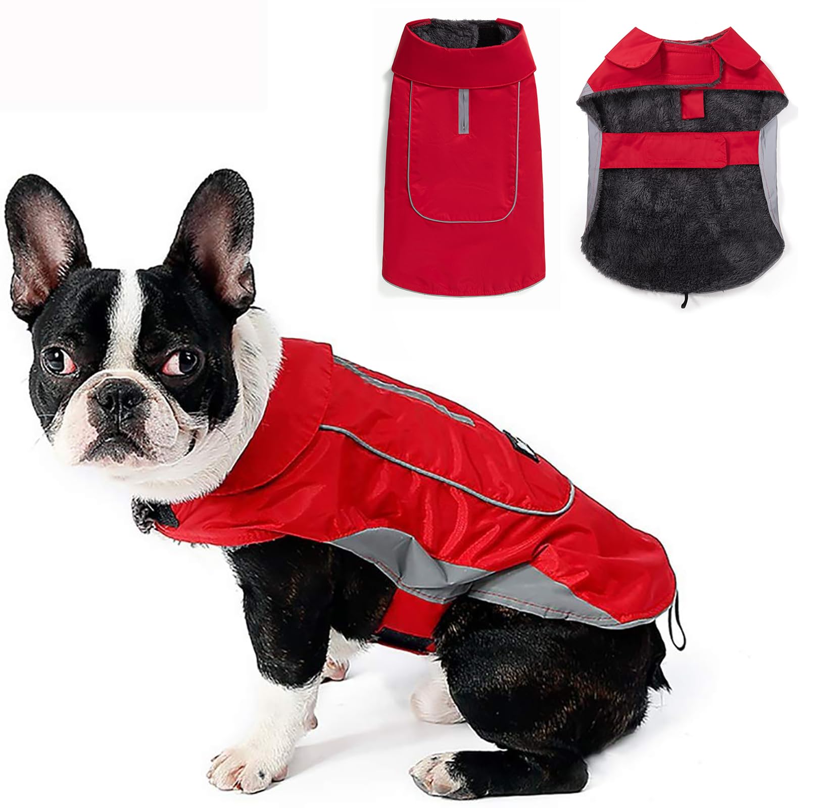 Morezi Dog Warm Coats Jackets Waterproof Coats with Harness Hole Puppy Coat for Small Medium Dogs - Red - Xsmall