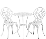 Yaheetech 3 Piece Patio Bistro Set White Aluminum Table 2 Chairs Rose Vine