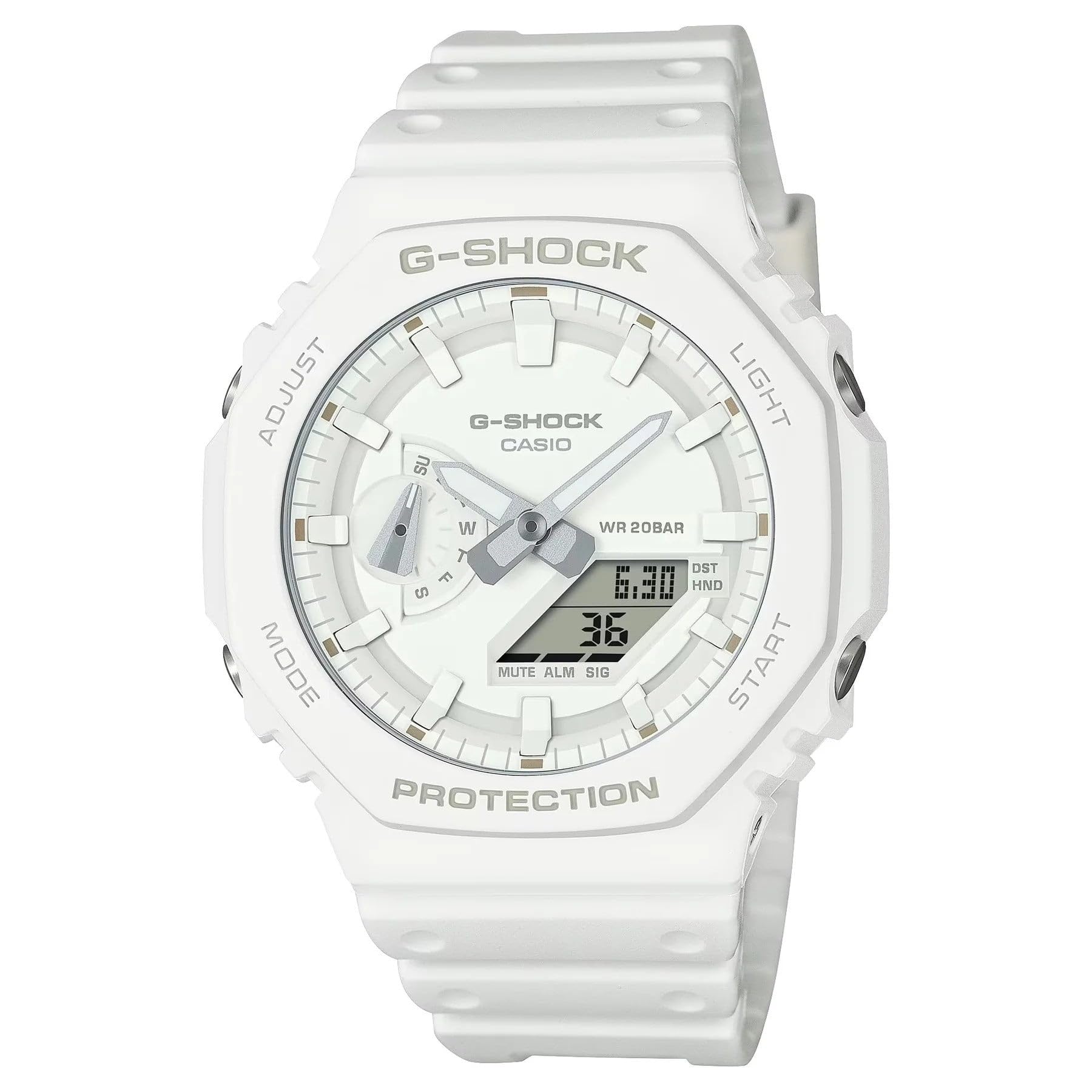 G-Shock Casio Analog-Digital Carbon Core Guard Tone-on-Tone White Resin Strap Watch - GA2100-7A7