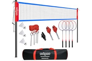 Zdgao Badminton Sets for Backyard, Portable Badminton Net with Tension Adjuster, Badminton Racket Set of 4, 3 Nylon Shuttlecocks, Boundary Line and Carry Bag for Backyard Beach Family Games