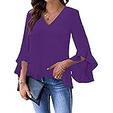 Relipop Womens Blouse Ruffle 3/4 Sleeve Tops V Neck Business Casual Blouses Shirts Spring Summer Outfits 2026
