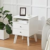Tltaroni White Nightstand with 2 Drawers and Open Shelf Wooden Bed Side Table Storage Night Stand for Bedroom, Living Room