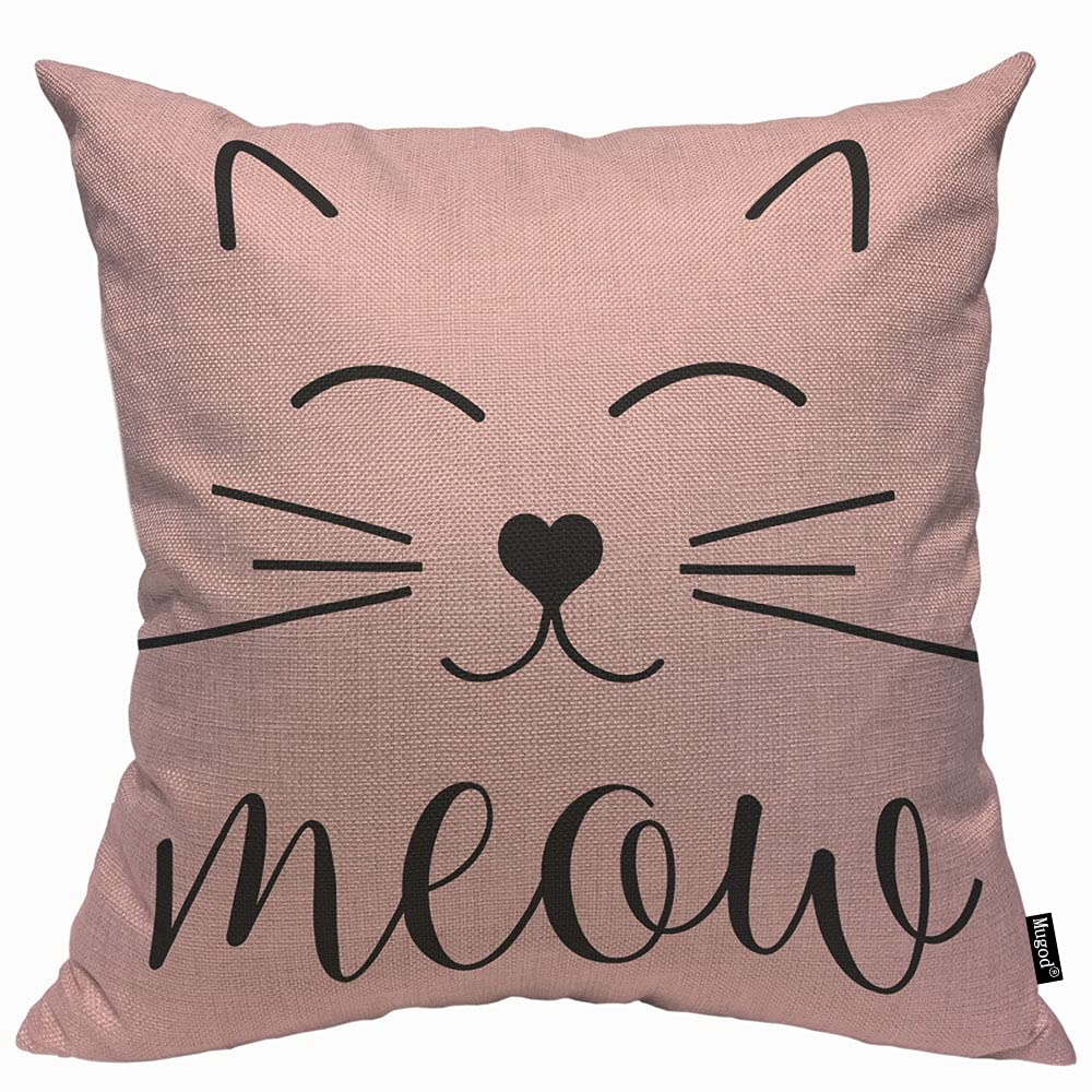 Mugod Cat Face Cushion Cover Throw Pillow Covers Cute Cat Smile Meow Pink Pillow Case for Men Women Decorative Home Sofa Chair Couch 45x45cm/18x18 Inch