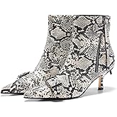 Coutgo Womens Kitten Heel Ankle Boots Pointed Toe Buckle Side Zipper Tassel Fall Winter Booties Shoes