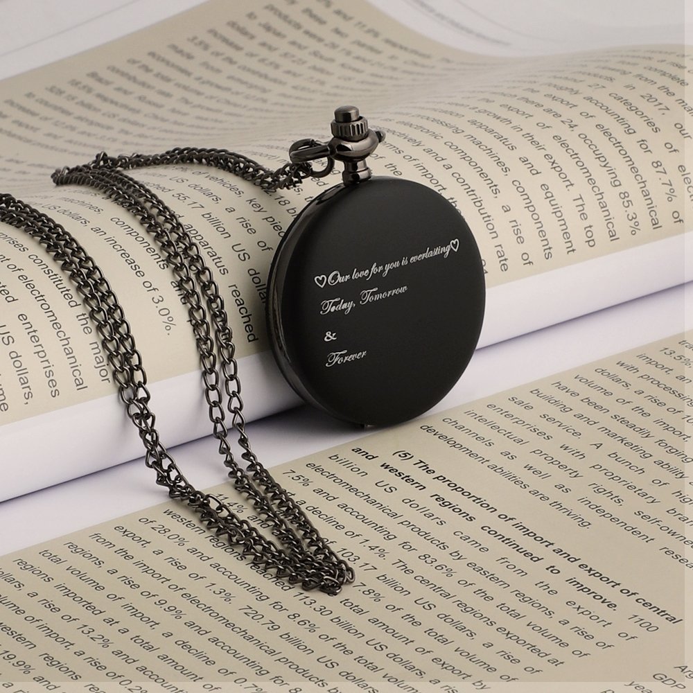 Godchoices Personalized Pocket Watch Custom Photo Pocket Watch with Chain for Men/Women Engraved with Any Words, Personalized Photo Gift for Father and Boyfriend