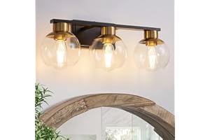 RSFMAS Black Gold Vanity Lights for Bathroom Mid-Century Morden Bathroom Lighting Fixtures Over Mirror with Globe Glass Shade