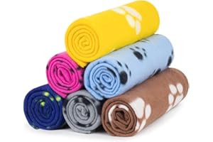 AK KYC 6 Pack Mixed Puppy Blanket Cushion Dog Cat Fleece Blankets Pet Sleep Mat Pad Bed Cover with Paw Print Kitten Soft Warm Blanket for Animals, A…