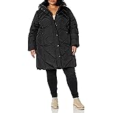 LONDON FOG womens Plus Size Snap Front Hooded Multi Pattern Quilt Down Coat
