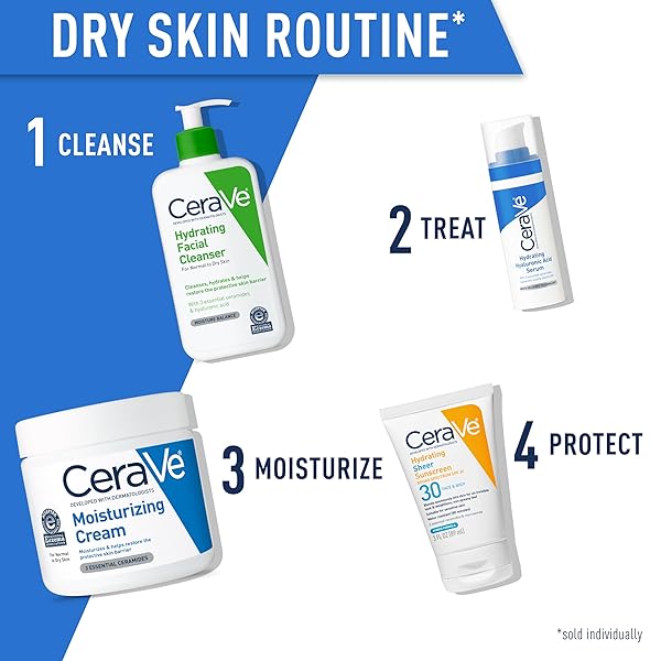 CERAVE MOISTURIZING CREAM, BODY AND FACE MOISTURIZER FOR DRY SKIN, BODY CREAM WITH HYALURONIC ACID AND CERAMIDES, DAILY MOISTURIZER, OIL-FREE, FRAGRANCE FREE, NON-COMEDOGENIC, 19 OUNCE