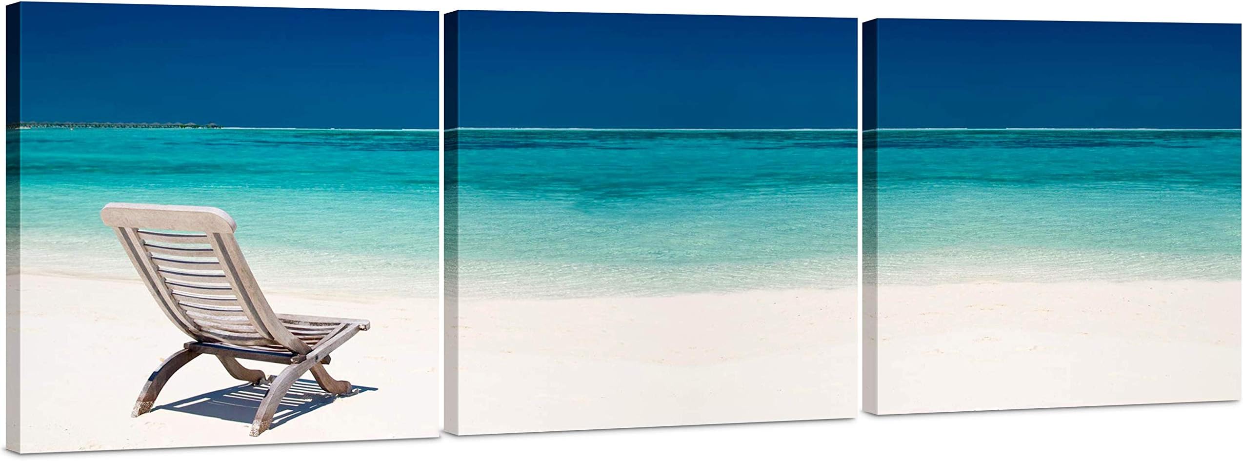 Beach Canvas Wall Art - Large Beach Wall Art 24x72 - 3 Piece Set Tropical Wall Art - Ocean Canvas Wall Art - Beach Art Wall Decor Print - Ocean Pictures for Wall, Living Room, Bedroom & Office