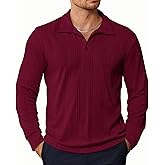 PRIVIMIX Mens Knit Polo Shirts Long Sleeve Fashion Textured Polo Sweater Stretchy Pullover Sweaters for Men Casual Golf Shirt