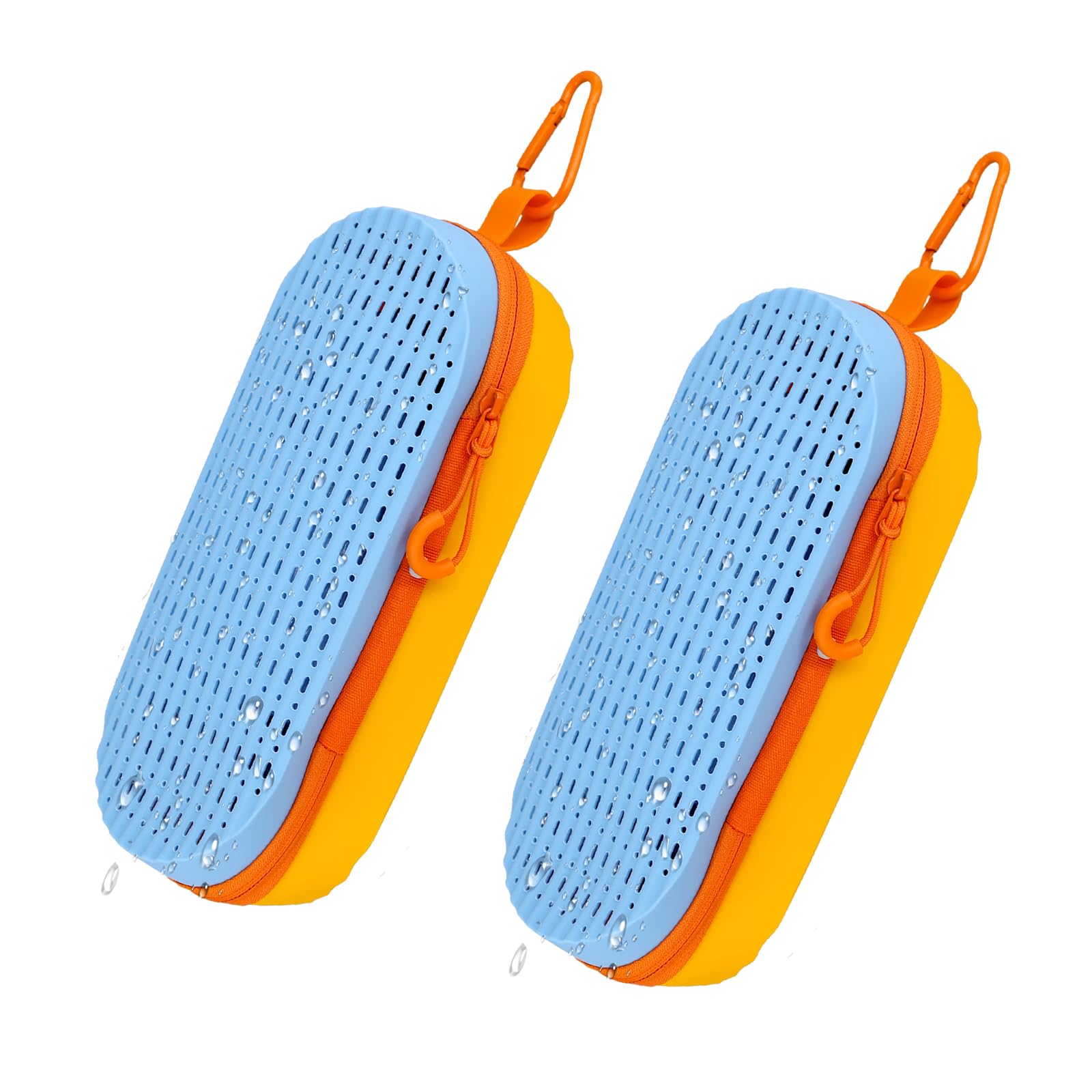 PEUTIER 2pcs Swim Goggles Cases, Large Capacity Silicone Swimming Goggles Protective Cover Zipper Eyeglasses Case Breathable Portable Swim Glasses Storage Bag with Hook Clip (Blue Yellow)