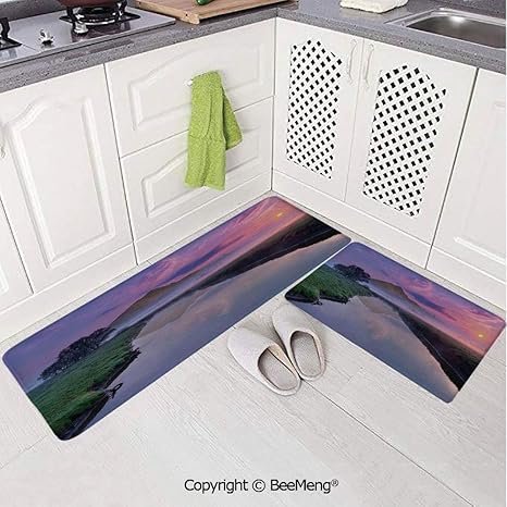 2 Piece Indoor Modern Anti Skid Carpet Scenery Decor Still Lake