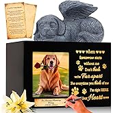 Handmade Pet Urns for Dog or Cat,Wooden Waterproof Memorial Pet Keepsakes Urns,Pet Ashes Box with Photo Frame,Carved Guardian Dog Angel Statue (large1)