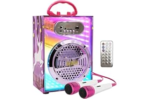 KBQ Bluetooth Karaoke Machine with 2 Microphones for Kids, Portable Kids Wireless Karaoke Speaker Player Home Karaoke System for Children and Adults (Pink)