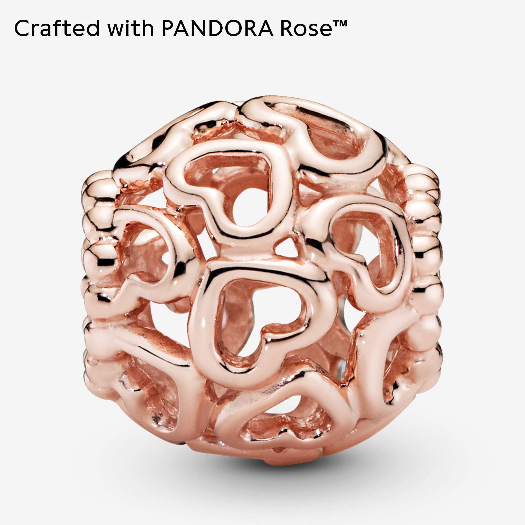 PANDORA Hearts All Over Charm - Compatible with PANDORA Moments - 14k Rose Gold-Plated - Gift for Her - Jewelry for Women with Gift Box