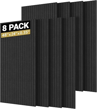 TONOR 8 Pack Large Acoustic Panels 47.2 x 23.6 x 0.35 in Self-Adhesive Black