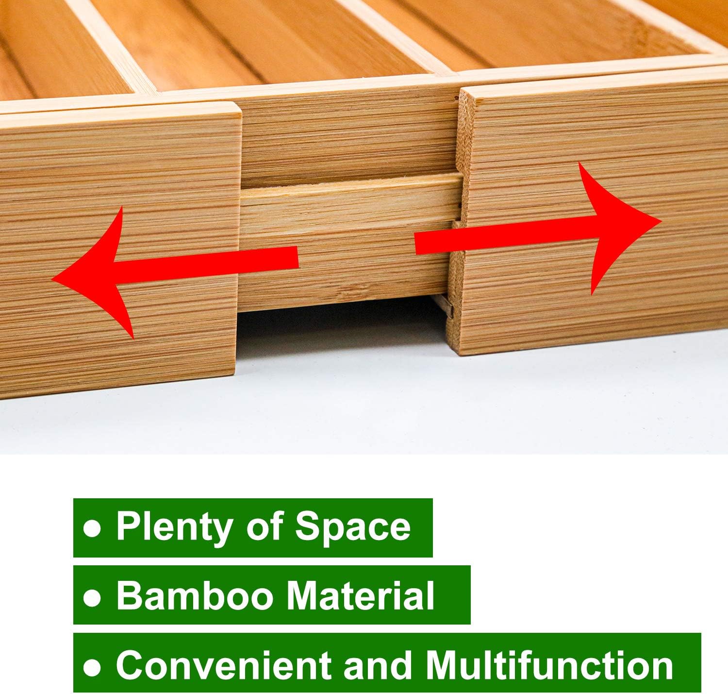 simpdecor Bamboo Drawer Organizer Expandable Cutlery Tray Adjustable Utensils Holder 5-7 Compartments Wood Drawer Dividers Organizer for Storing Silverware Flatware - Image 3