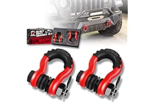 AMBULL Shackles 3/4 Inch D Ring Shackle (2 Pack) 45,000lb Break Strength with 7/8 Inch Pin, Isolator and Washer Kits for Use with Tow Strap, Winch, Off-Road Jeep Truck Vehicle Recovery, Red