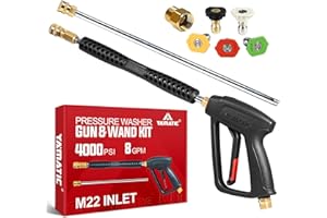 YAMATIC Pressure Washer Gun and Wand with 5 Spray Nozzles, M22-14mm & M22-15mm Fitting Replacement for Ryobi, Karcher, Greenworks, Craftsman, Troy bilt Power Washers, 4000 PSI