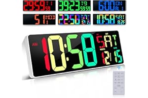 CYMHCHL Large Digital Wall Clock Large Display 17.2" Large Digital Timer with 9 Groups Timer Remote Control for Gym Classroom 10 Colors Available for LED Wall Clock with Temperature Date Week DST Dynamic RGB