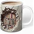 Aigori Library Bookshelf Mug, Cool Bookish Ceramic Coffee Mug, Book Lovers Gifts for Readers, Creative Book Club Mug(11oz), Novelty Gifts for Birthday Christmas Men Women Friends