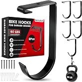Bike Hooks for Garage Ceiling Mount Rack, Add on Storage Flat Hook, 6 Pack | Anti-Rust Overhead Garage Hooks for Wall Shelving, 60lbs Load Capacity, Tool-Free Installation