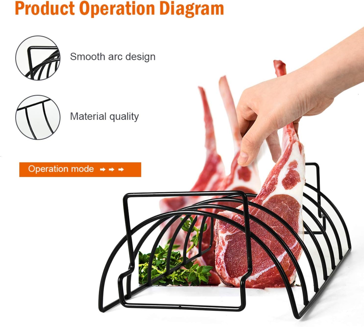 Gonioa Rib Rack for Grilling, Non-Stick Metal BBQ Tools Steak Holders with 2 Handle Rack Grill Stand Roasting BBQ Rib Rack Kitchen Outdoor Barbecue Accessories : Garden & Outdoor