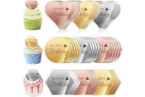 ANSEE 45PCS Happy Birthday Cake Toppers, Mirror Acrylic Cupcake Toppers 3 Multi-shape & 3 Different Color Custom Cupcake Picks for Birthday Party Anniversary Pastries Decorations