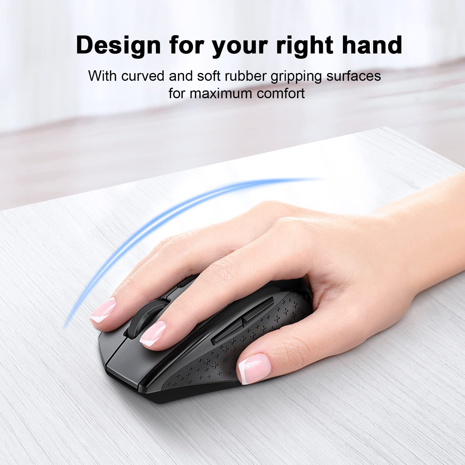 TECKNET Silent Maus Kabellose, 4800DPI 2.4GHz Leise Funkmaus mit Nano Empfänger, Side Control, Ohne Klickgeräusche, 6 Verstellbare DPI Level, Sechs Knöpfe Wireless Maus für Büro Zuhause, Schwarz 8