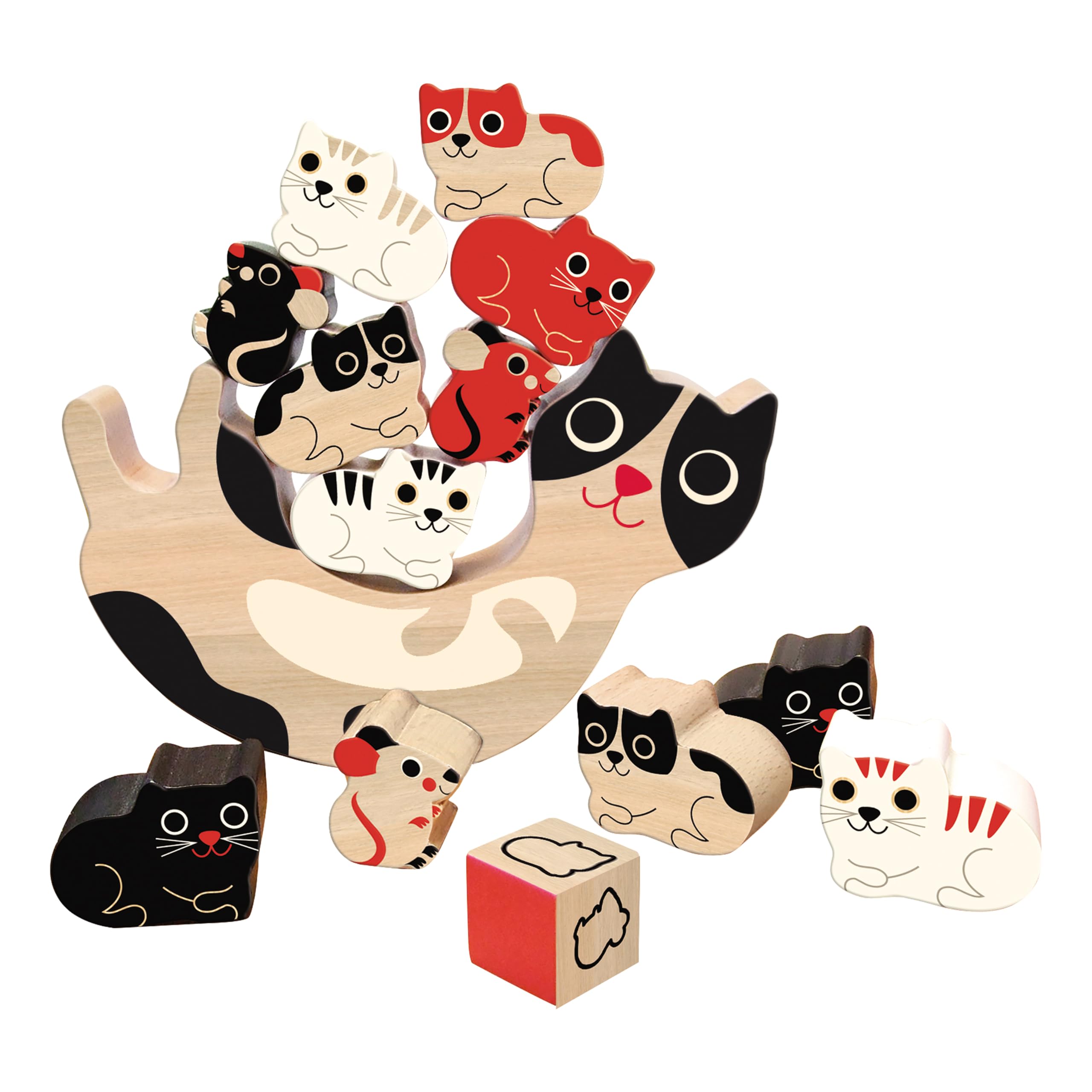 Vilac Wooden Cat Balancing Game, Stacking Games for Kids, Teaching Aid, Multicolored, Includes 12 Pieces, Suitable for 4 Years+, Natural Wood, Stabilizing Cats