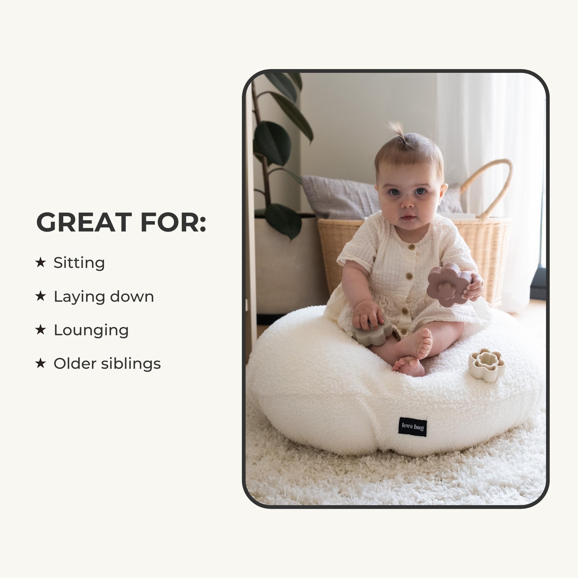 Love bug Baby Lounger Cover - Newborn Lounger Cover - Baby Lounger - Turn Any Pregnancy Pillow Nursing Pillow into a Lounger - Removable Cover - Soft Teddy Fabric