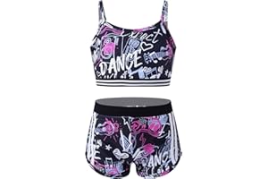 YOOJIA Girls Two Piece Sports Bra Crop Top with Short Bottoms Outfit Tracksuit Gymnastics Active wear