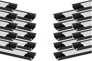 Besseto 20 Pack 6.6ft 2M Recessed LED Aluminum Channel,Black LED Strip Light Diffuser Aluminum Channel Profile Housing Track for 12mm Width Strip Light