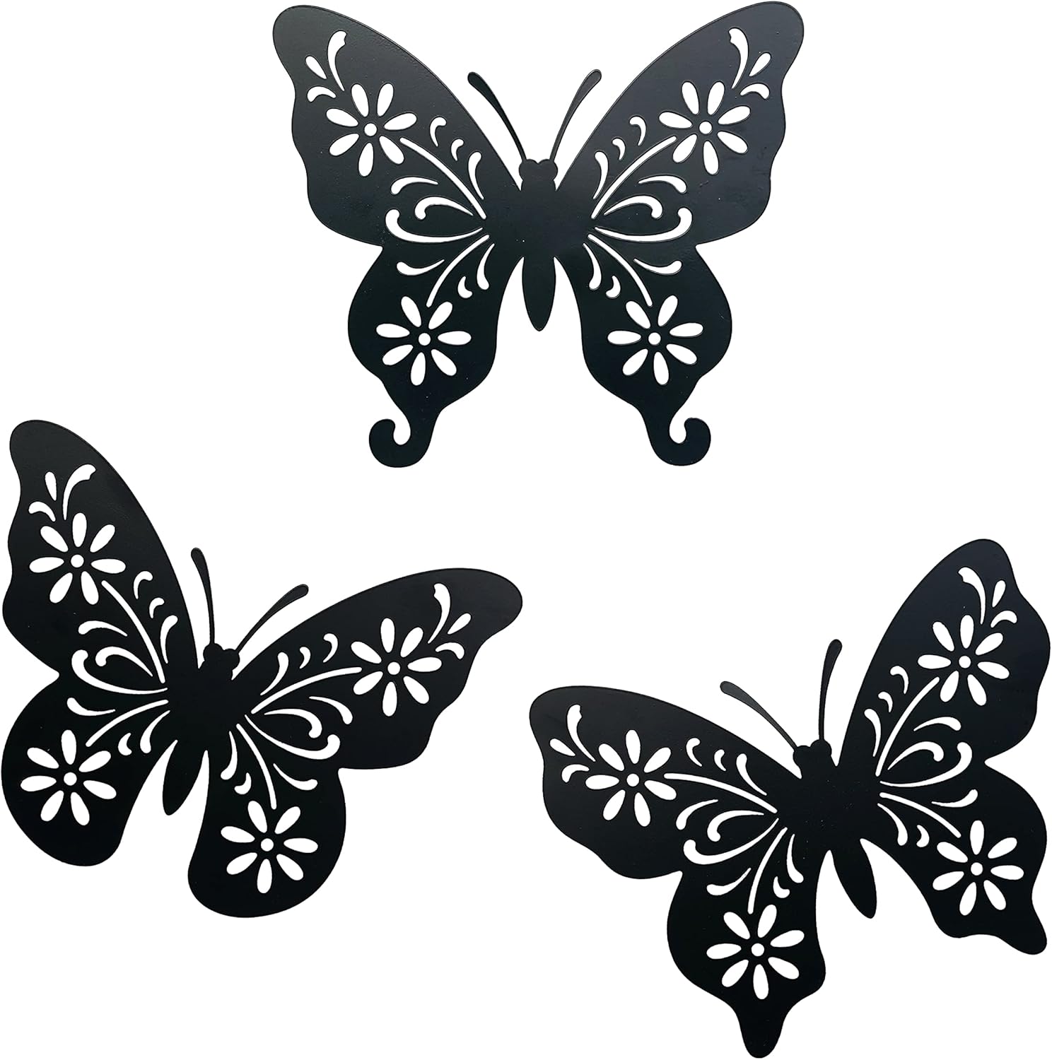 Plaques & Wall Art - WAIU Metal butterfly wall art decor, 9inch set of 3 black Concise Decoration Hanging for living room bedroom bathroom Kitchen Patio Balcony House indoor outdoor, unique gift choice