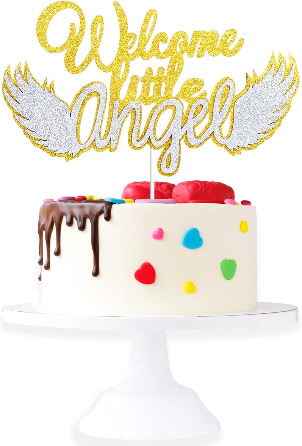 Amazoncom Welcome Little Angel Baptism Cake Topper Baby Shower Glitter Angel Wings Cake Dcor Pregnancy Announcement Hello Baby Party Decoration Toys Games