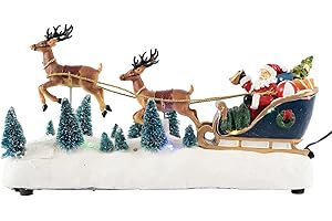 FG Square Animated Christmas Village Accessory - Santa in Sleigh with Reindeer
