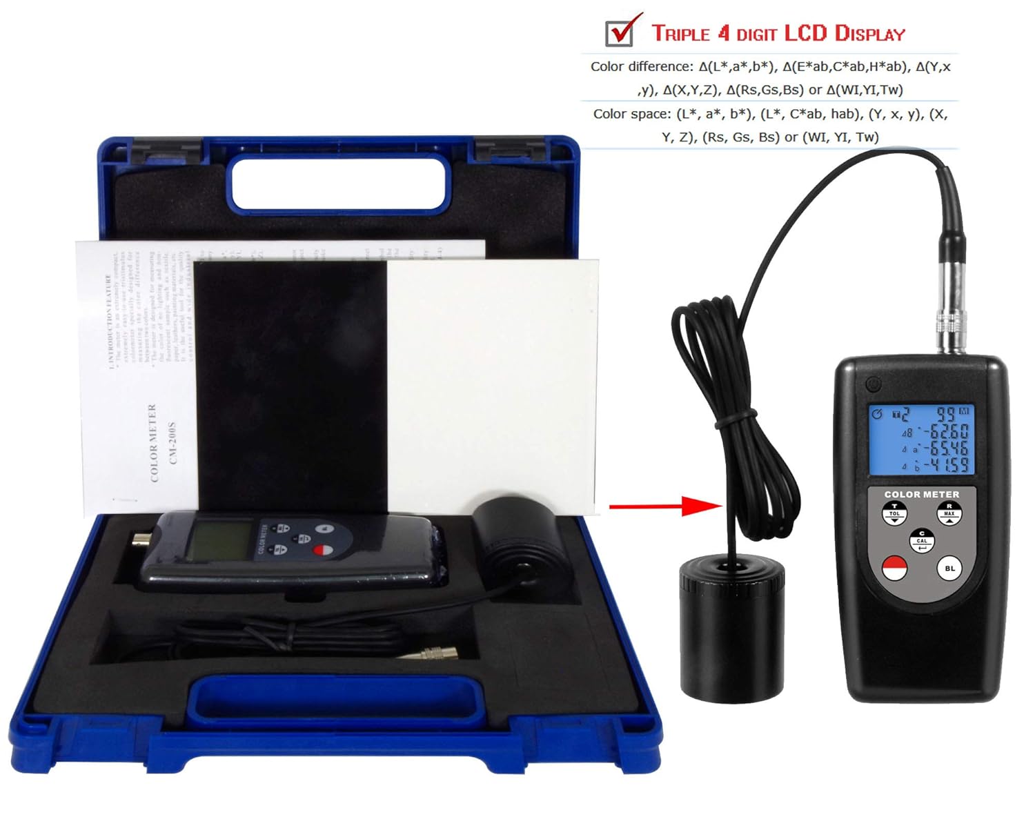 Digital Color Meter Colorimeter with Triple 4 Digit LCD Display Color