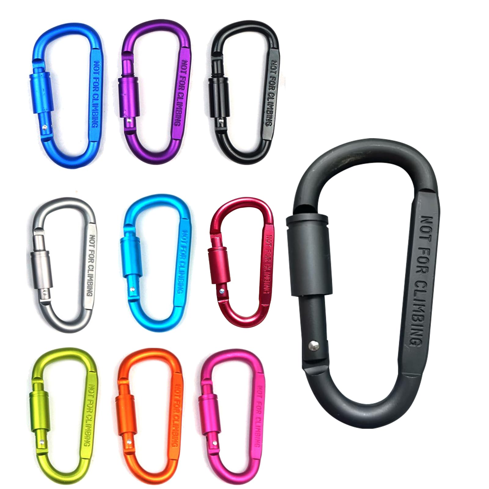 10 Pack Locking Carabiner Clips，Carabiner Clip Heavy Duty, Durable and Lightweight, 10 Colors for Outdoor Camping, Keychains, Fishing, Hiking, and Travel Backpacks