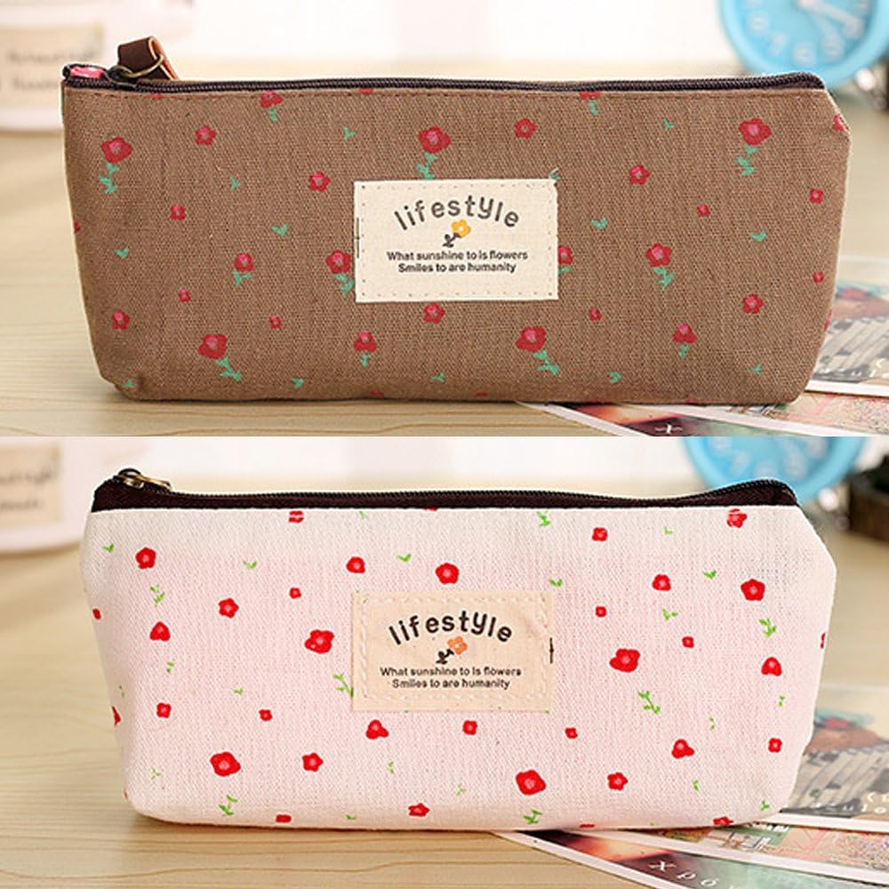 MINGZE 4pcs Pencil Holder, Canvas Pen Pencil Case, Stationery Pouch Cosmetic Bags Fresh Floral Pattern(Flower) - Image 5